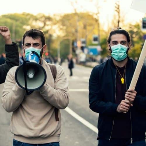 protest with masks
